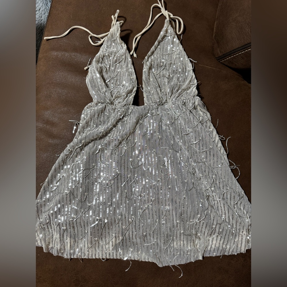 Champagne Sequin Backless Dress
